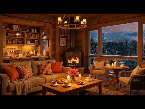 Cozy Winter Cabin Ambience ❄️ Warm Jazz Music and Crackling Fireplace to Relax, Work, Study