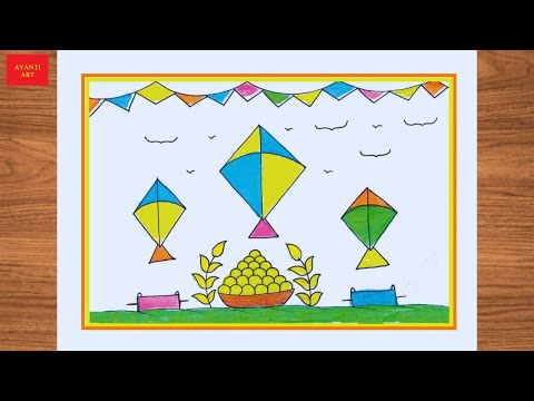 Makar Sankranti Drawing Easy / Makar Sankranti festival Drawing / Happy Makar Sankranti Drawing