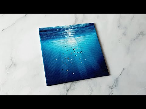 Underwater painting using only 3 colours / easy acrylic painting on mini canvas