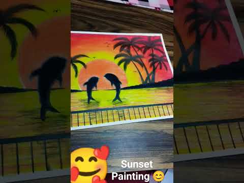 # sunset painting # simple drawing # easy painting # oil colour  painting # trending video #shorts#🥰