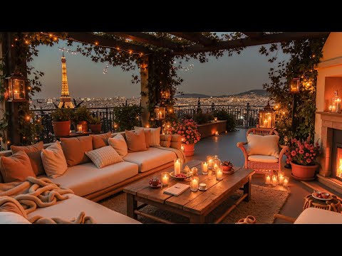 Enchanting Paris Balcony Cozy Ambience 🕯️ | 4K Smooth Piano Jazz for Relaxation & Unwinding