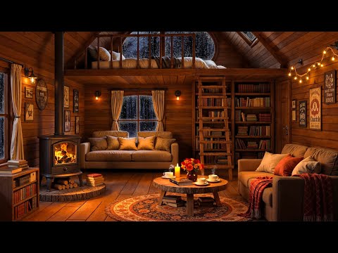 Cabin in the Snow ❄️ Smooth Jazz & Fireplace Sounds for Cozy Winter Evening to Relax, Work, Study