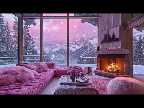 🎀 Pink Valentine’s Day Ambience 💓🔥Fireplace Burning Snowing ❄️ Crackling Sounds Relaxing