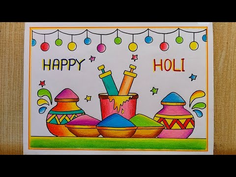 Holi drawing easy| Happy Holi poster drawing| Holi festival drawing| Holi special Colours drawing