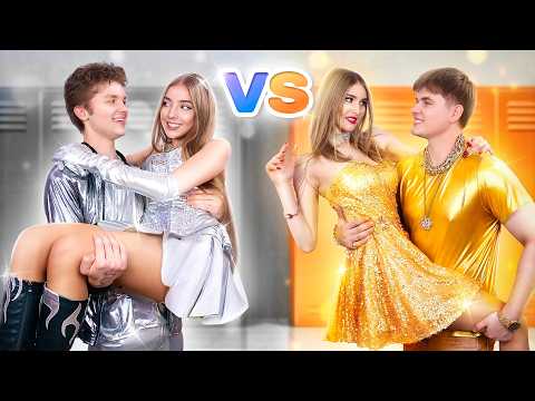 Gold Girl vs Silver Girl! Couple Challenge at School