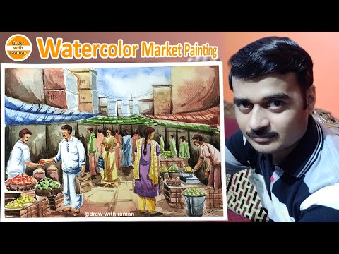 Market Drawing | Watercolor tutorial in Hindi