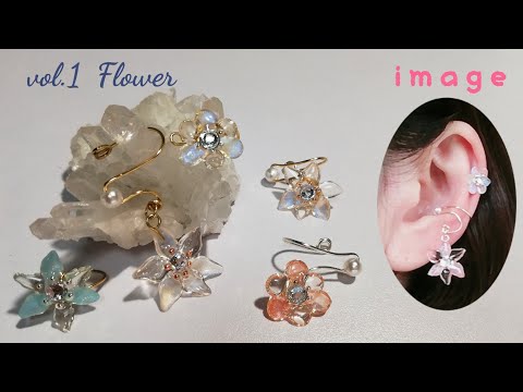 レジン❁⃘* 9ピンやワイヤーを使用！vol.1ウィンターフラワーのイヤーカフ❄resin/accessory/Ear cuff/Winter Flower🌼*･