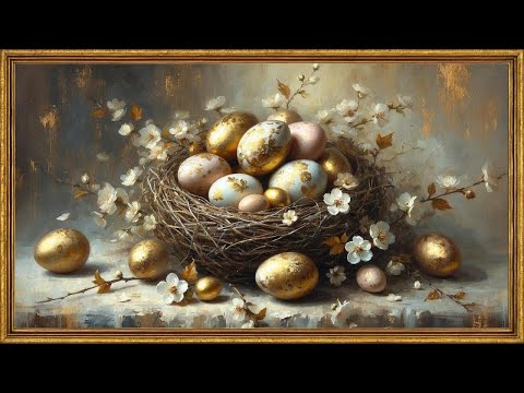 Vintage Easter Eggs TV Art Wallpaper | 4K Gold Framed Screensaver | Relaxing Spring Ambiance | 2Hrs