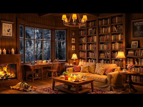 Cozy Cabin Ambience ☕ Relaxing Jazz and Fireplace Sounds to Unwind on Peaceful Winter Nights