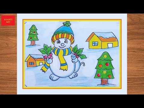 How to draw  Winter Scenery easy step by step || Winter Scenery drawing in a landscape ||