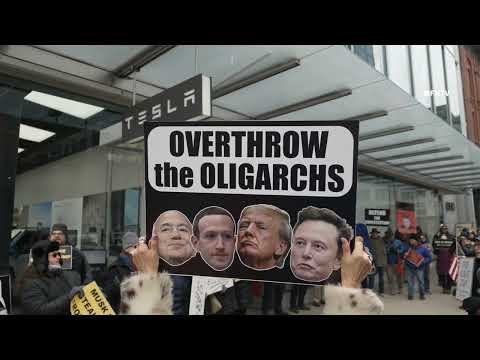 "Overthrow the Oligarchs!" Tesla and Musk Protest at Tesla Dealership in Manhattan NYC