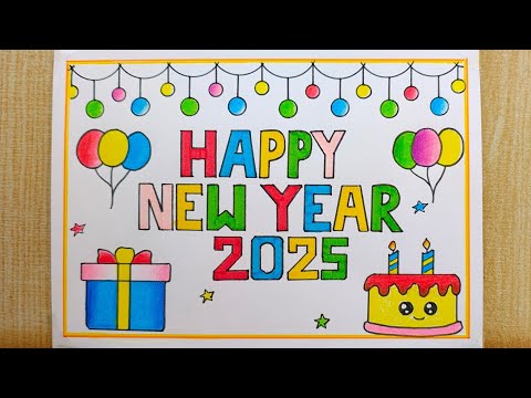 Happy New Year 2025 Drawing easy| Beautiful 😍 New year Card drawing| Happy New Year Special drawing