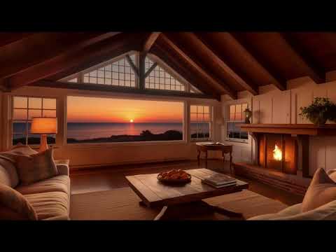 Cozy Oceanview Fireplace Ambience | Cozy Ocean ASMR Sounds for Relaxing, Focus & Calm