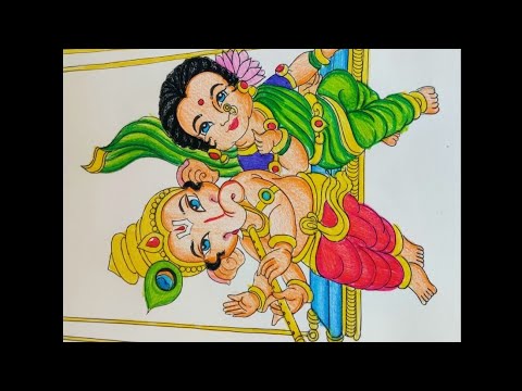 How to draw a beautiful drawing of ganpati in krishna theme/Ganesha drawing using Pencil colour