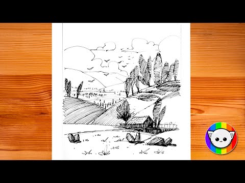 How to draw a beautiful landscape - Step by step tutorial