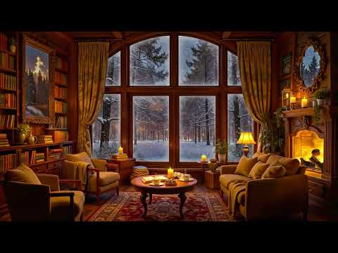 ❄️ Cozy Winter Cabin Ambience with Smooth Jazz Music, Crackling Fireplace & White Noise for Relaxing