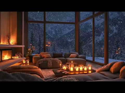 Cozy Cabin Winter Ambience - Relaxing Sounds / Fireplace & Snow for Sleep & Relaxation ⛄