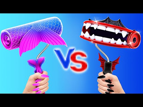 One Colored House Challenge! ✨ Mermaid VS Vampire - Cool Gadgets & Viral Hacks