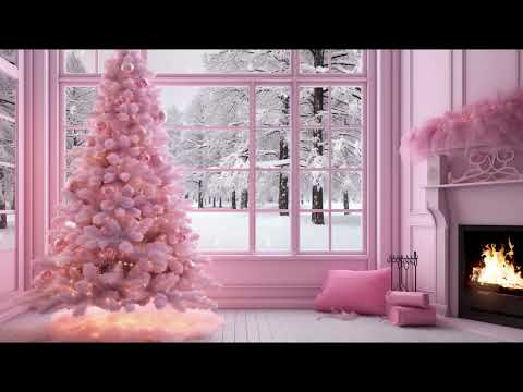 Cozy Pink Fireplace 🎀🔥Pink Christmas Tree 🎀🎄Snowing Burning Fireplace Relax Study Peaceful