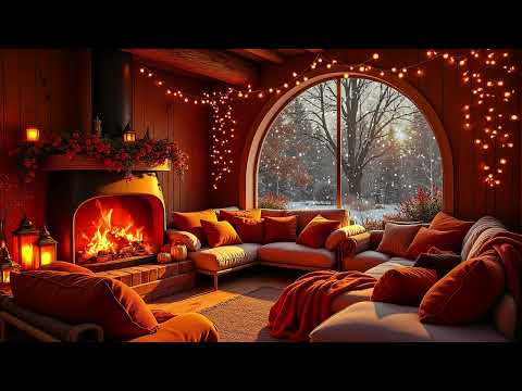 Cozy Winter Porch Vibes ❄ Smooth Piano Jazz with Crackling Fireplace & Snowfall for Relaxation 🔥