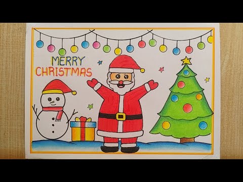 Merry Christmas drawing easy| Santa Claus drawing| Christmas Tree drawing| Merry Christmas poster