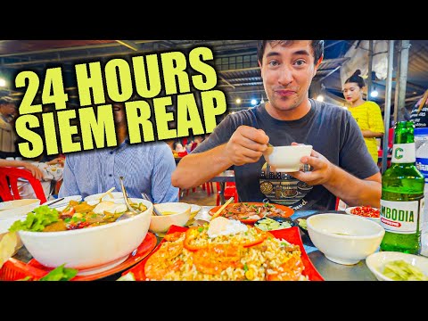 24 Hours of CAMBODIAN STREET FOOD in Siem Reap 🇰🇭 Khmer Steakhouse + Lort Cha in Cambodia!