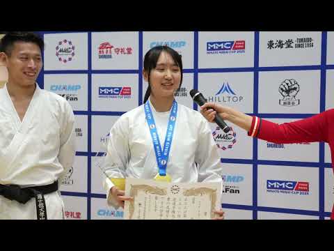 鈴木結依選手（悟空塾）の勝利者インタビュー 個人組手 中学生１年⼥子の部 優勝 With 水村春輝選手