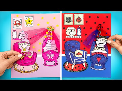 LadyBug vs Princess Peach Babies! Cute Paper Doll Crafts