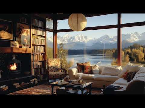 Cozy Fireplace Ambiance with Mountain Views & Crackling Fire Sounds |  Focus, Unwind & Relax