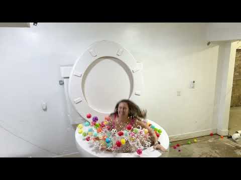 SUPER HIGH JUMP into the Play Balls in the Worlds Largest Toilet with Big Splash