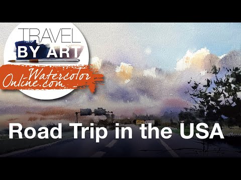 #256 Travel By Art, Ep. 112: Road Trip in the USA (Watercolor Landscape Demo)