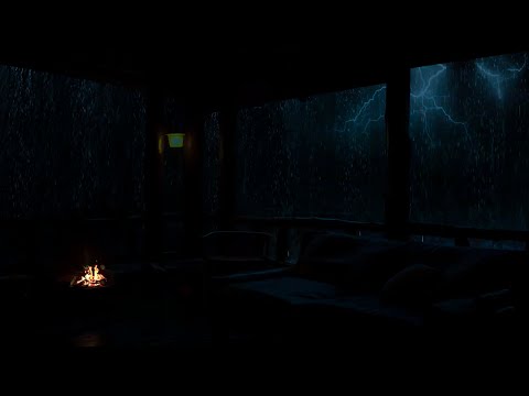 🌦️ Tranquil Porch Rainstorm: Heavy Rain and Fireplace Sounds for Relaxing, Sleeping, and Studying