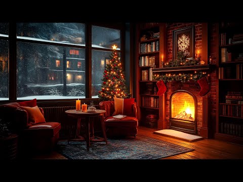 Relax with Instrumental Christmas Jazz Music & Fireplace Sounds🔥Cozy Christmas Coffee Shop Ambience