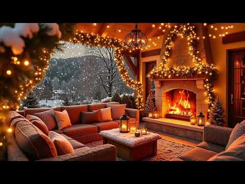 Cozy Winter Cabin ❄️Warm Firelight, Rustic Charm & Snowy Forest View ~ Relaxing Jazz for Peaceful