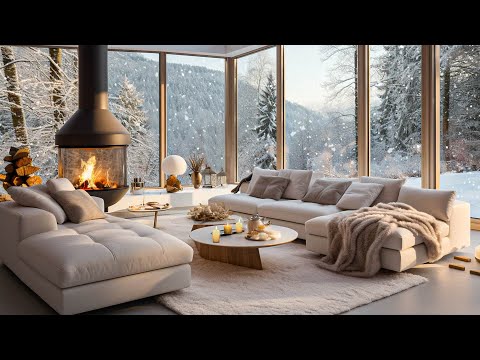 ️❄️ Winter Day in Apartment Space With Fireplace | Relaxing Jazz Music for Working and Studying