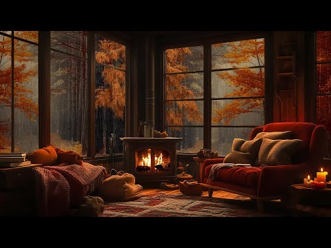 Autumn Ambience 🍂 Rain & Fireplace Sounds for a Calm Night of Study & Relaxation 🌧️