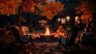 Fall Ambience 🔥🍁Relaxing Autumn Evening with Crackling Campfire, Night Sound for Sleep, Relax, Study