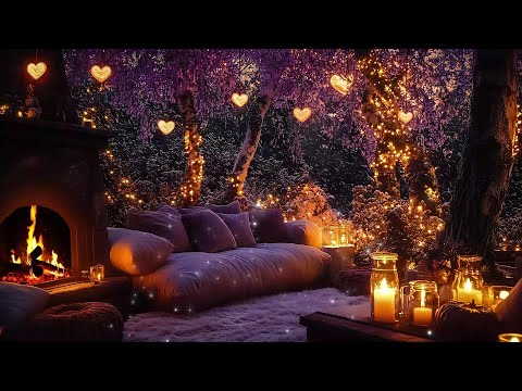 Chill Winter Porch Ambience ❄️ Jazz, Snowfall & Crackling Fire for Cozy Moments