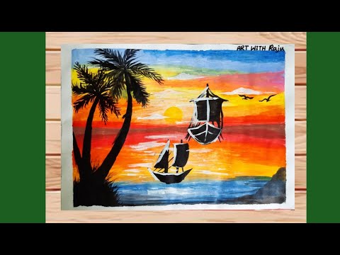 Easy sunset painting|| Sunset drawing with watercolour ||#drawing #shortsarts #art