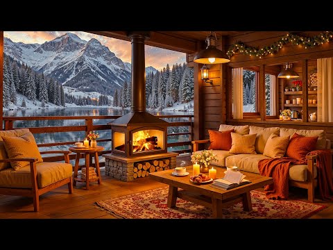 Smooth Jazz Instrumental & Crackling Fireplace ⛄ Warm Jazz Music in Cozy Winter Porch Ambience