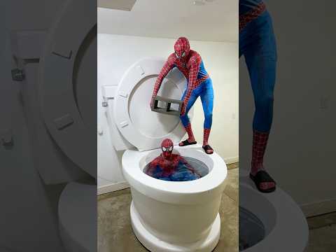 SPIDERMAN PRANKS SPIDERMAN with a BRICK in the Worlds Largest Toilet #shorts