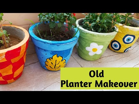 How to Decorate Old Planters into New/Old Planter Makeover/Painting Old Flower Pots/DIY Pot Painting