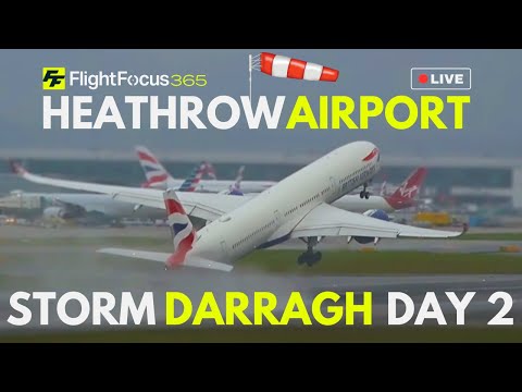 Heathrow Airport Live - #STORMDARRAGH Day 2 - Sunday 8th December 2024 - STRONG WINDS