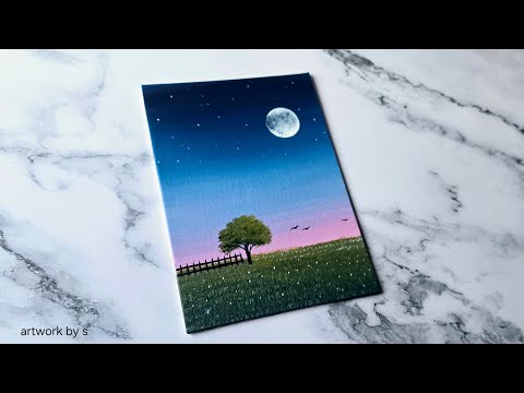 Easy Way to Paint a Tree / Acrylic Painting Ideas for Beginners / Mini Canvas Painting Tutorial