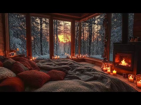 Snowfall & Warm Fireplace 🔥 Cozy Cabin Ambience for Work & Unwinding