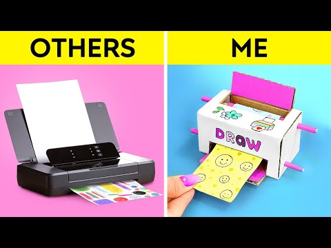 CUTE DIY PRINTER FROM CARDBOARD : Drawing Pictures With Pencil 😱 Parenting Ideas by 123 GO!