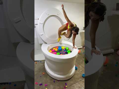 CANNONBALL CONTEST with Giant Jumps into Surprise Eggs in the Worlds Largest Toilet #shorts