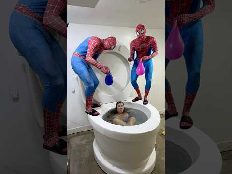 TWIN SPIDERMAN Brothers PRANKED ME in the Worlds Largest  Toilet #shorts