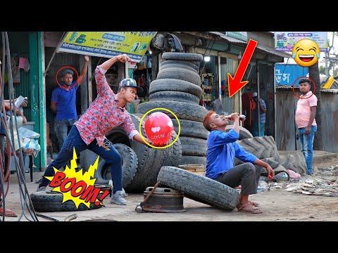 Update Tyre Blast PRANK with Popping balloons | Crazy REACTION with Popping Balloon Prank - So Funny