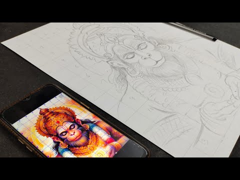 Hanuman drawing easy step by step pencil drawing of Hanuman in grid method, outline Drawing